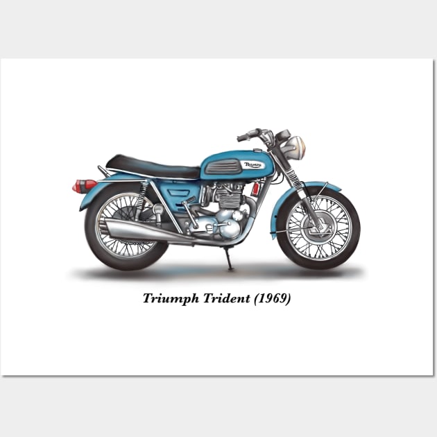 Drawing of Retro Classic Motorcycle Triumph Trident 1969 Wall Art by Roza@Artpage